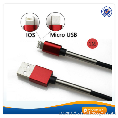 AWD201 Metal spring high speed usb cable 2 in 1 micro usb charging cable